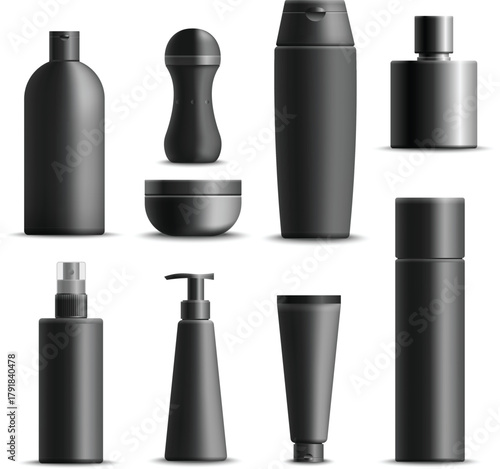 Art & Illustration of skincare set empty containers isolated on white background