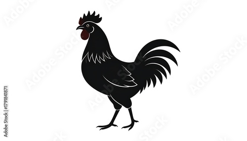 Wallpaper Mural Black silhouette of a rooster. Features detailed feathering and a red comb and wattle, stands on thin legs against a white background Torontodigital.ca