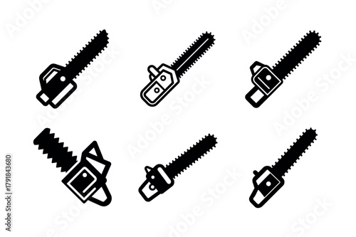 Chainsaw Power Tool Vector Icon Set – Logging Woodcutter Silhouette