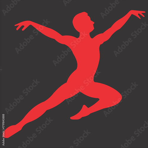 Elegant Male Ballet Dancer Silhouette in Mid-Leap, Dance, Grace, and Movement Vector