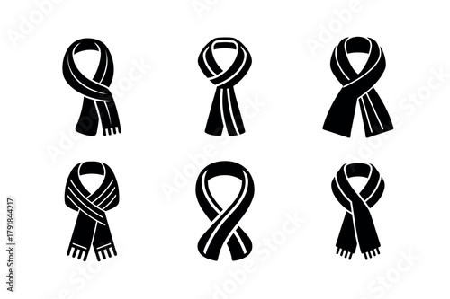 Scarf Muffler Vector Icon Set – Winter Clothing Fashion Silhouette
