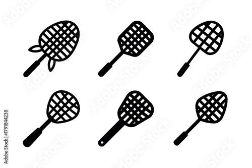 Fly Swatter Racket Vector Icon Set – Pest Control Household Silhouette