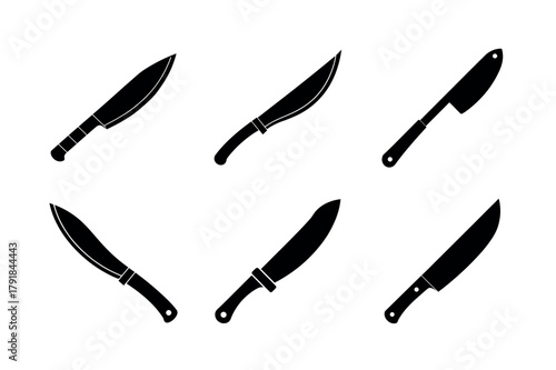 Survival Knife Machete Vector Icon Set – Butcher Tool Silhouette Piktograms