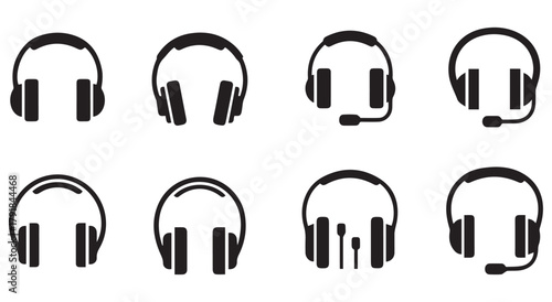 Headphones shape set collection pack black icon silhouette vector flat illustration design on white background