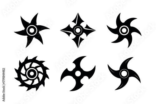 Shuriken Ninja Star Vector Icon Set – Throwing Weapon Silhouette