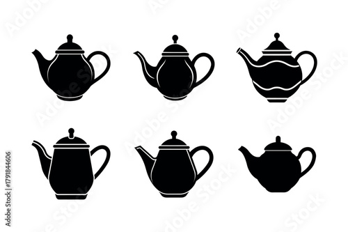 Teapot and Kettle Vector Icon Set – Coffee Tea Kitchenware Silhouette