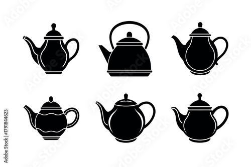 Teapot and Kettle Vector Icon Set – Coffee Tea Kitchenware Silhouette