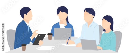 打ち合わせをするビジネスパーソンのシンプルイメージ イラスト素材