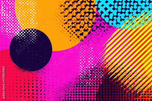 Colorful abstract pattern with dots and stripes