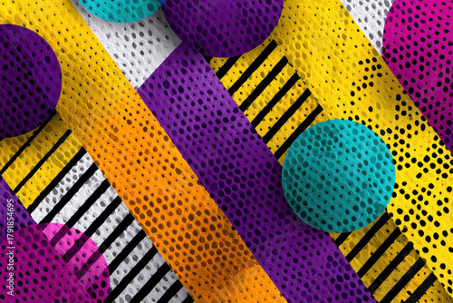 Colorful abstract pattern with dots and stripes
