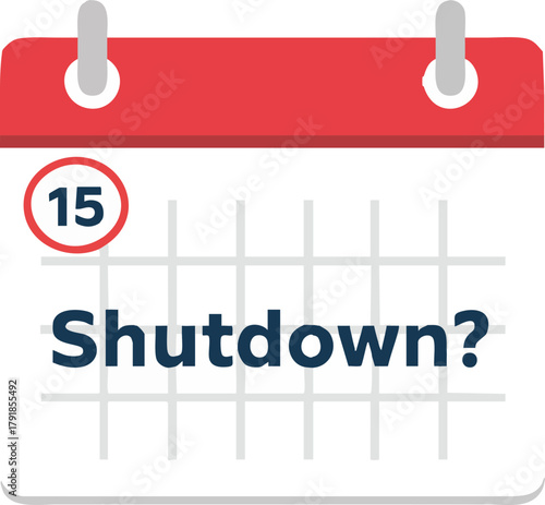 A calendar icon with the date 15 circled and the word Shutdown? questioning a potential closure or deadline.