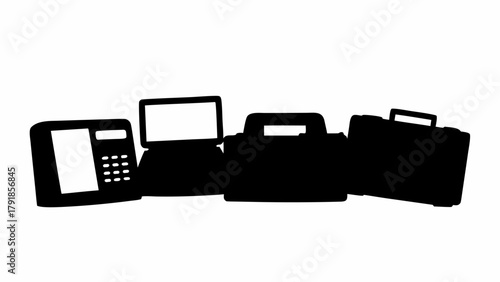 Professional business essentials including laptop calculator and briefcases ready for work and travel presentation