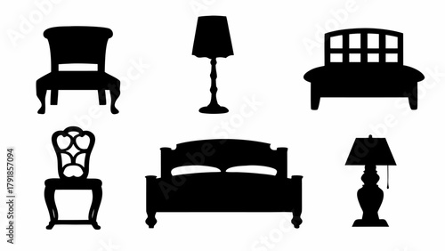 Elegant bedroom furniture silhouettes create a timeless and sophisticated home decor aesthetic for interior design projects and lifestyle branding