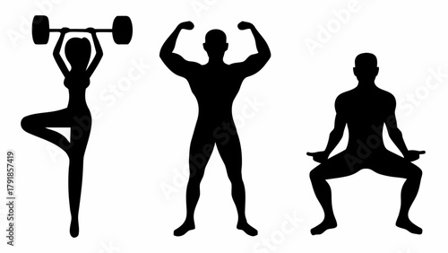 Dynamic silhouettes showcase strength, balance, and mindfulness for a healthy lifestyle and fitness journey