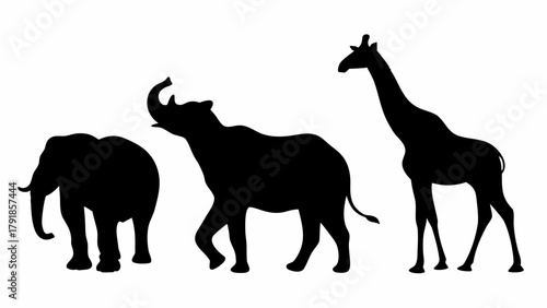 Majestic safari animals elephant giraffe silhouettes create a wild savanna scene perfect for nature exploration and educational projects