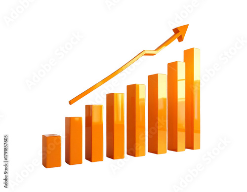 Free Download 3D orange bar graph with an upward arrow symbolizing growth, success, and progress in - GFXLoad