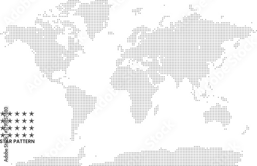 World map in star pattern shape style showing continents and countries. Geographic star shape pattern atlas with accurate borders.
