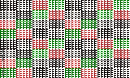 Black, Red and green triangle checkerboard patchwork pattern repeat seamless design for fabric printing design, christmas background 