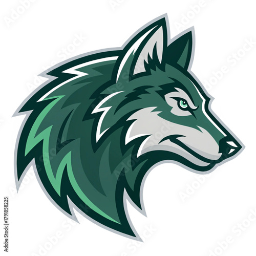 Bio‑Mechanical Wolf Esport Mascot Logo Vector – Futuristic Cyber Wolf Badge with Metallic Neck Joints, Dark Grey and Forest Green Flat Design

