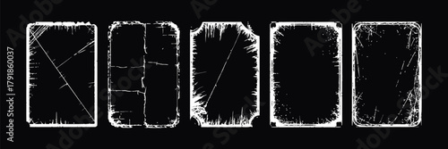 Paper Overlay Texture Set – Torn Grainy Dust Effects, Dirty Stamp Templates with Frayed Broken Edges, Bent Corners, Kinks, and Distressed Vector Paper Graphics for Design Projects