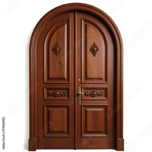 Elegant Victorian wooden door with brass handle, timeless craftsmanship