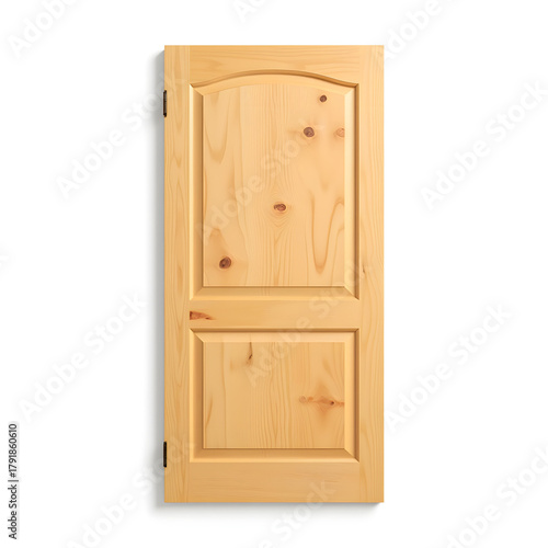 Realistic pine wood panel door on white background, natural design