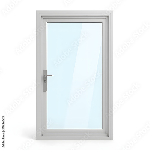 Realistic double-glazed glass door with aluminum frame, architectural design