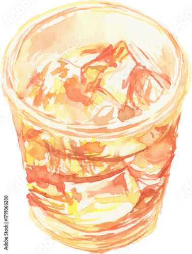 水彩で描いたアイスティーのイラスト　ベクター