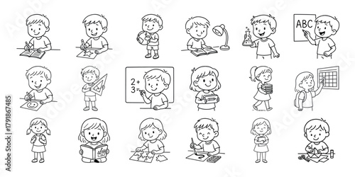 Collection of hand drawn cartoon faces expressing various emotions