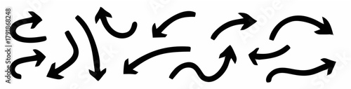 Set of hand draw curved arrow...