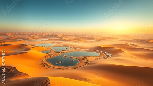 cyma. Mirage of an oasis over a desert landscape with heat distortion effect. ESG reports, sustainability campaigns, designed for sustainability communications and ESG reporting.