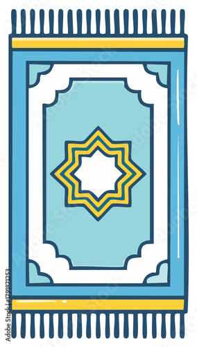 Islamic prayer rug illustration with traditional geometric star pattern for worship