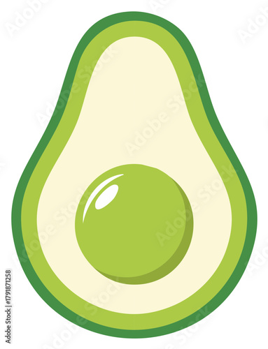 Stylized Avocado Half with Smooth Pit and Green Skin Vector Illustration