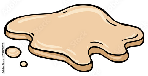 Cartoon Spill Blob with Outline, Sweet Dessert Caramel Pudding Illustration