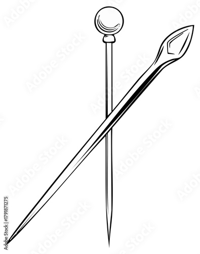 Black and White Cocktail Skewers with Decorative Tops Illustration