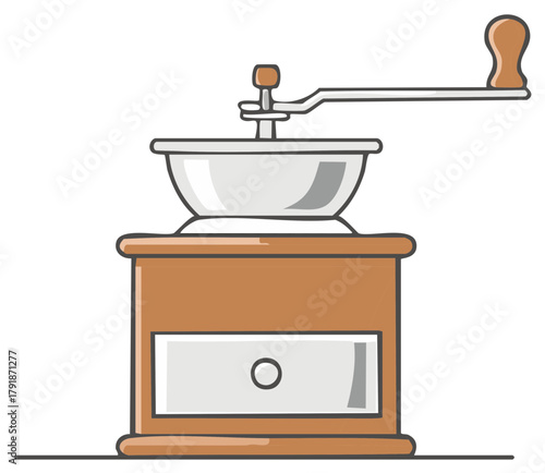 Illustrated manual coffee grinder with handle