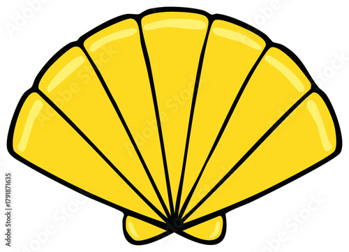 Bright Yellow Cartoon Scallop Shell Marine Ocean Beach Seafood Graphic Illustration