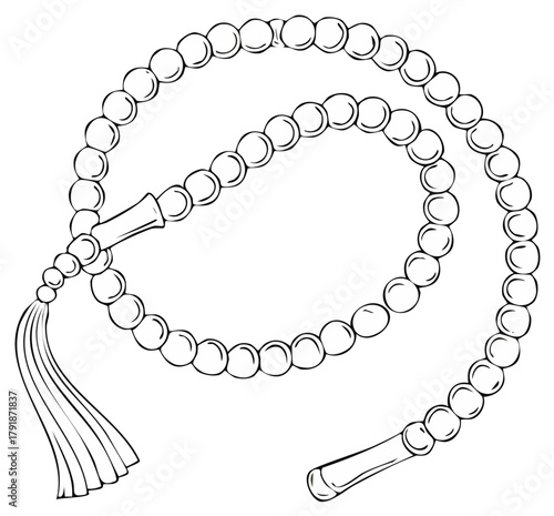 Traditional Prayer Beads Tasbih Outline Drawing for Spiritual Meditation and Devotion