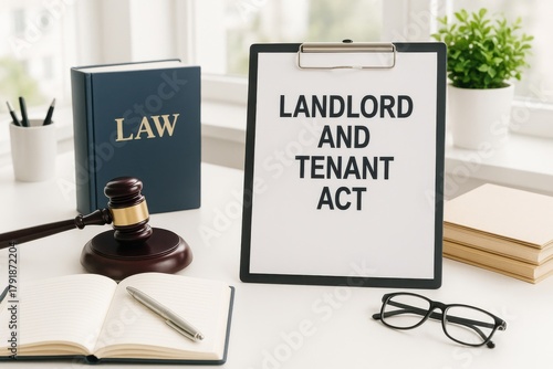 Legal documents on landlord and tenant regulations, highlighting the importance of understanding housing rights and responsibilities. Concept of law, real estate, and tenant protection.