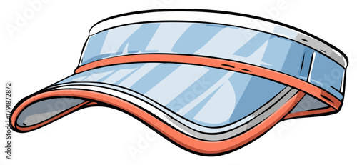 Transparent plastic sun visor with an orange headband, cartoon style vector illustration.
