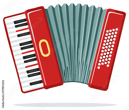 Classic red piano accordion musical instrument vector illustration