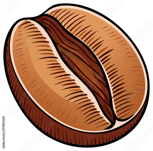 Detailed illustration of a single roasted coffee bean with a bold outline in a classic comic book art style