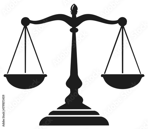 Classic black balance scales symbol representing justice, law, equality, and fairness
