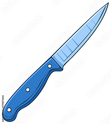 Bright blue handled kitchen paring knife tool sharp culinary cutting utensil vector illustration