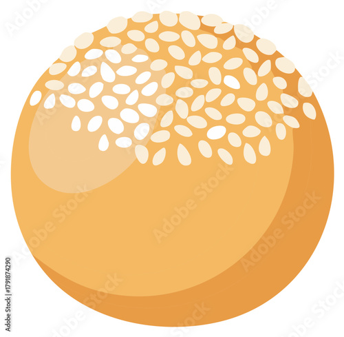 Golden baked bread roll with sesame seeds isolated on white background