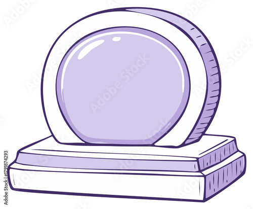 Doodle style drawing of a round snow globe with clear crystal ball on a rectangular base