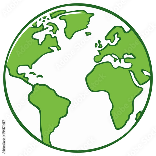 Green Line Earth Globe Illustration, World Map Graphic