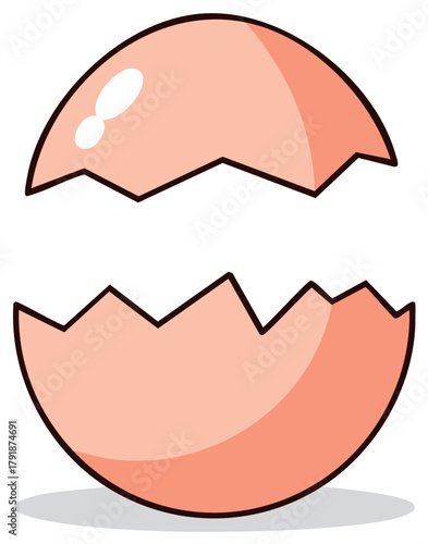 Cute empty broken eggshell illustration split in two pieces for new beginnings or Easter