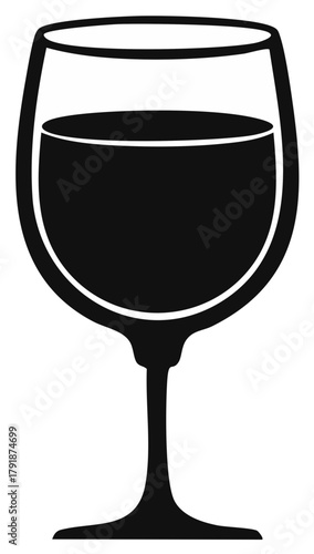 Elegant Black Wine Glass Silhouette with Red Wine for Menu Design