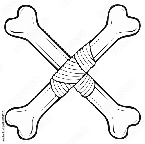 Crossed bones icon with wrapping, isolated on white background
